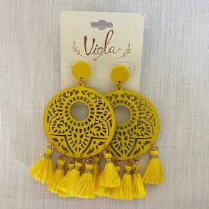 Yellow Wooden Fasion Earrings w/Tassels NWOT